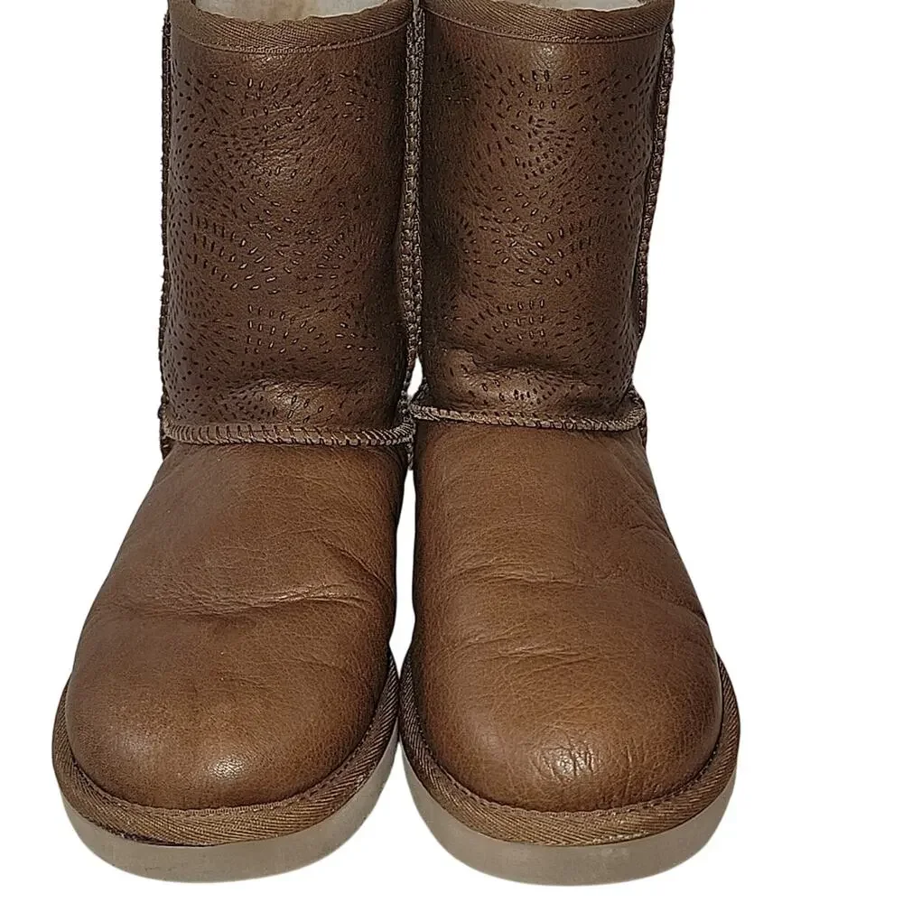 Ugg Triana Seaweed Perforated Leather Shearling Boots, 7